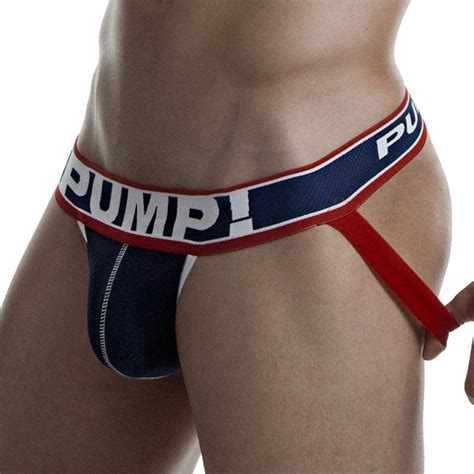 Cueca Pump Jockstrap Gay Azul Marinho Aberta Atrás Alças