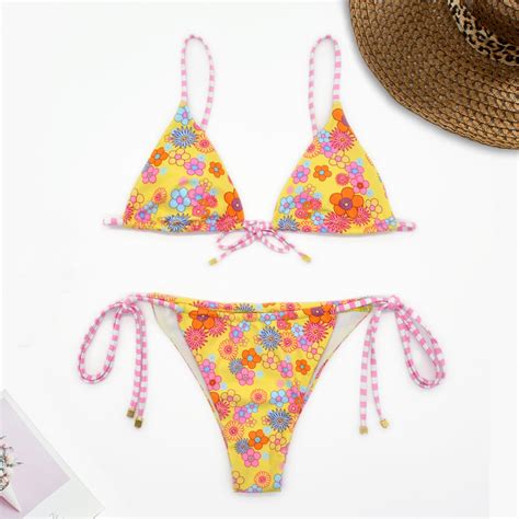 Augper Women S Sexy Split Beach Swimsuit Small Floral Bikini Walmart