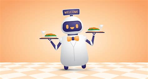 cute happy robotic waiter character  serving food illustration vector