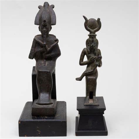 Egyptian Bronze Statue of Osiris, Together with an Egyptian Bronze Figure of Isis and Horus ...