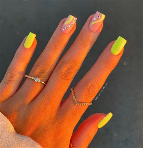 Cute Short Set Acrylic Nails Yellow Neon Acrylic Nails Yellow Nails