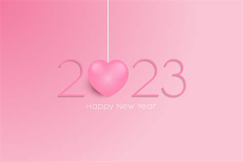 happy new year 2023 vector with pink hanging heart 11772908 Vector Art ...