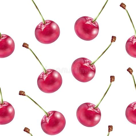 Illustration Realism Seamless Pattern Berry Red Cherry On A White