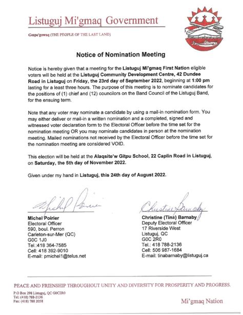 Notice of Nomination Meeting - Listuguj Mi’gmaq Government