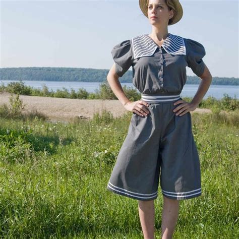 Victorian Striped Collar Bathing Costume Etsy Canada