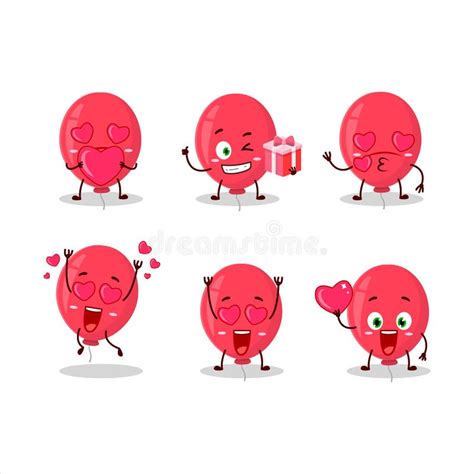 Rood Ballontekenfilm Met Liefde Schattig Emoticon Stock Illustratie