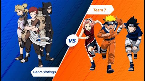 Team 7 Vs Sand Siblings Naruto Sasuke Sakura Vs Gaara Temari Kankuro