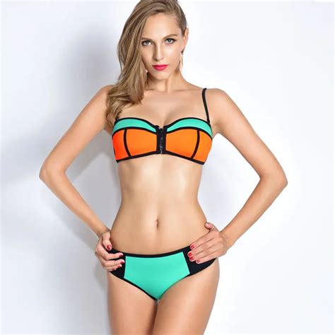 Sexy Neoprene Bikini Women Zipper Swimwear Bathing Suit Biquini 2016