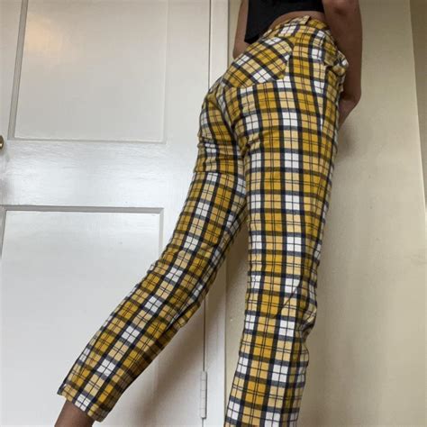 Unif Dawson Pants Yellow Plaid Pattern Supper Soft Depop