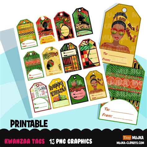 Kwanzaa tags, printable Kwanzaa holiday labels, digital PNG gift tags, – MUJKA CLIPARTS