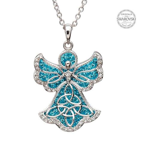 Irish Necklace Sterling Silver Trinity Angel Pendant Embellished With