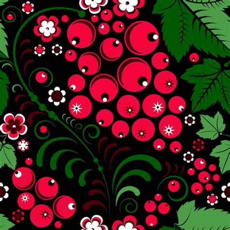 Premium Vector Khokhloma Seamless Pattern In Slavic Folk Style With