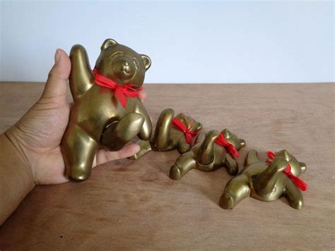 Vintage Solid Brass Bear Wall Hanging Figurines Set Of 4 Etsy Wall