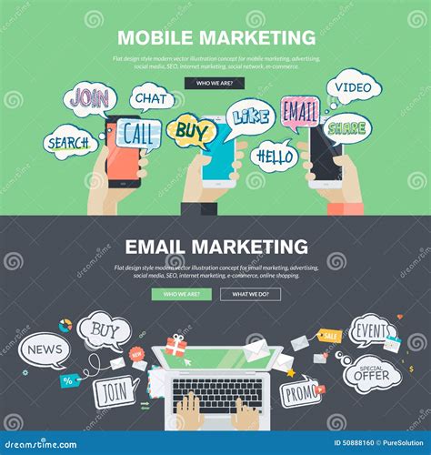 Set of Flat Design Illustration Concepts for Mobile and Email Marketing