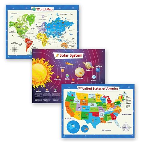 Buy 3 Pack Solar System Poster World Map Poster For Kids Wall And