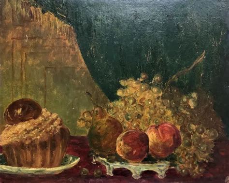 Tableau Ancien Sign Nature Morte La Brioche Huile Sur Carton