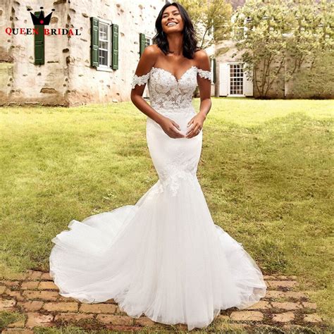 Robe de mariée sirène en Tulle et dentelle cristal perlée Simple et