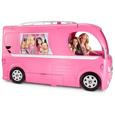 Barbie Mobilier Camping Car Duplex pour poupées véhicule rose à deux