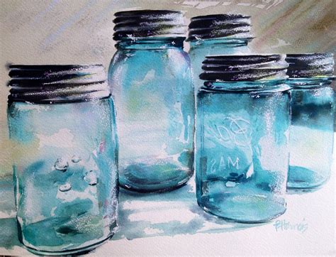 Mason Jars Art Print From My Original Watercolor Etsy Shop