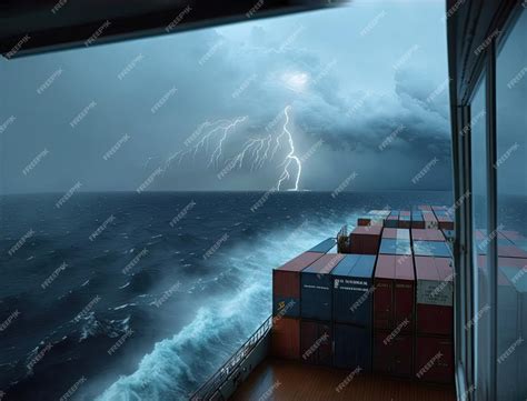 Premium AI Image | Cargo ship with containers on deck in storm sea and ...