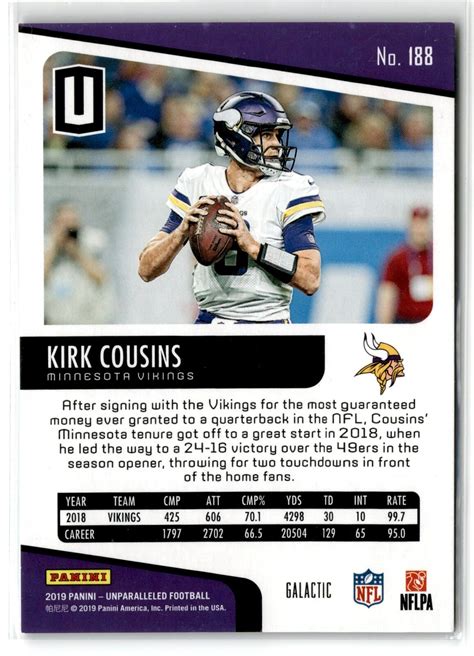 2019 Panini Unparalleled Galactic 188 Kirk Cousins For Sale Online