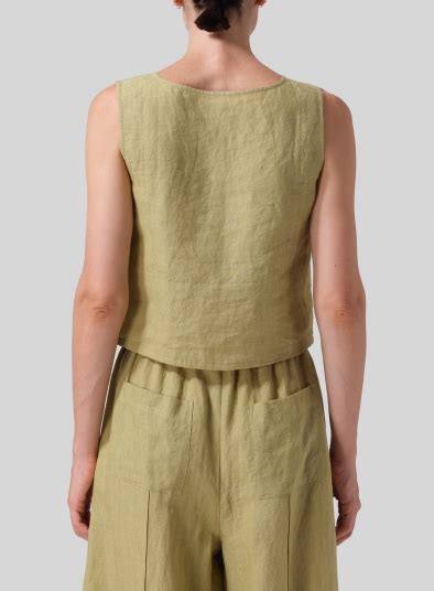 Olive Yellow Linen Boxy Top Set