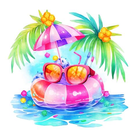 Premium AI Image | Summer pool clipart watercolor pencil sketch on ...