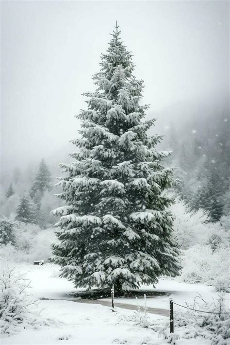 Pine trees or decorated christmas tree covered by snow on beautiful ...