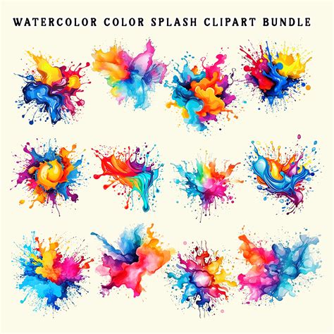 Watercolor Color Splash Clipart Bundle Masterbundles