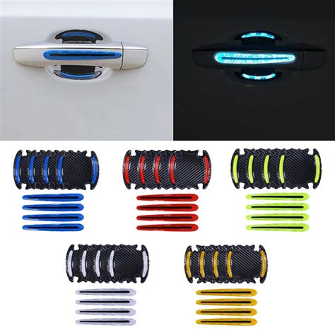 4pcs 3d Car Door Handle Reflective Strips Warning Tape Door Handle Bowl