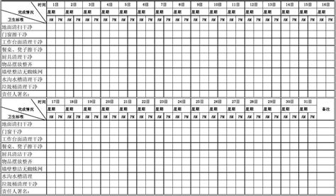 食堂卫生清洁记录表word文档免费下载文档大全