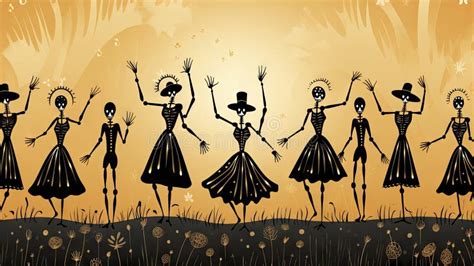 dance macabre whimsical skeletons grooving  halloween harmony stock