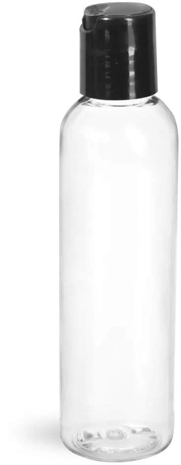 Oz Clear Pet Cosmo Round Bottles W Smooth Black Disc Top Caps