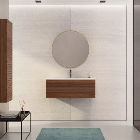 Mobile Bagno Sospeso Cannettato Cm In Legno Noce Maior Con Specchio