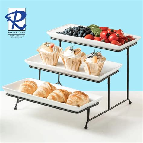 Royal Dine Tier Rectangular Serving Plate Set With Rack Buffet Server