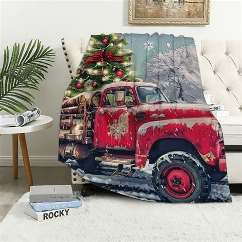 Creowell Christmas Vintage Red Truck Blanket All Hearts Come Home For Christmas Wordings With