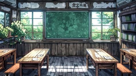 Empty Classroom With Sunlight Streaming Through Windows Premium Ai