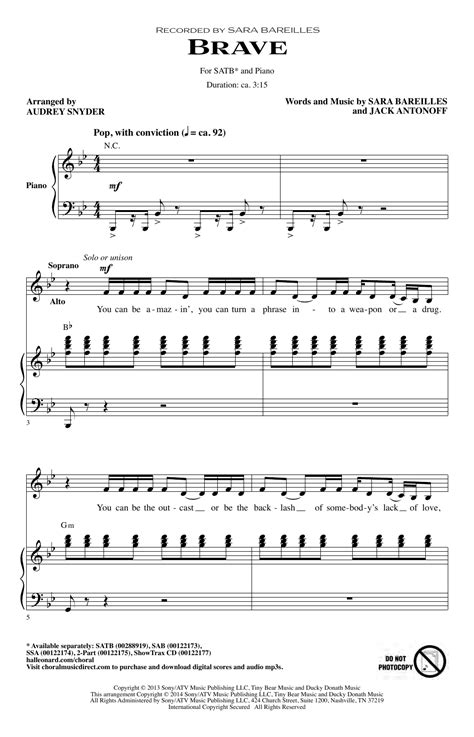 Brave Arr Audrey Snyder By Sara Bareilles Sheet Music For Satb Choir At Sheet Music Direct