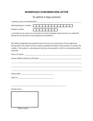 Fillable Online Workplace Confirmation Letter To Whom It May Concern