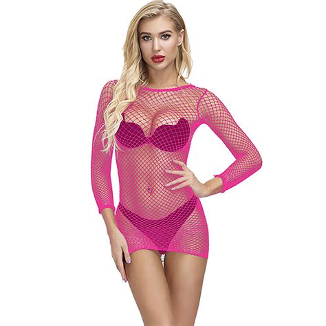 Ehtmsak Babydoll Lingerie Lingerie Long Sleeve Fishnet Bodysuit Set