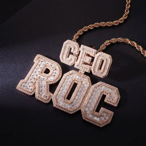 Iced Out Custom Buckle Baguette Cut Letters Pendant Helloice