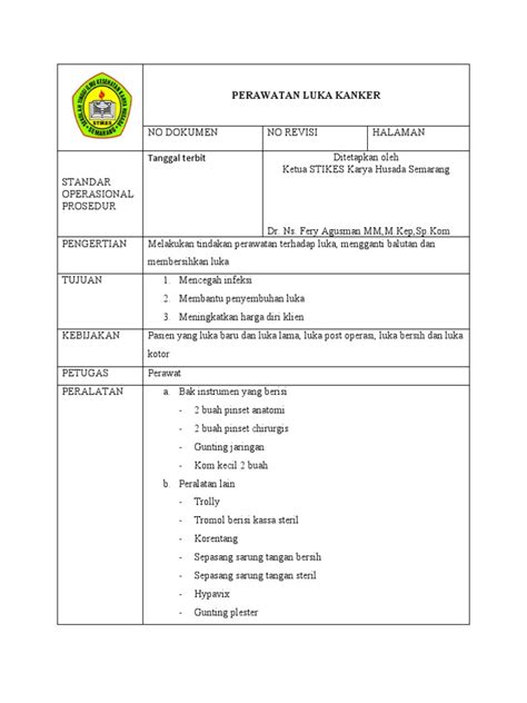 Standar Operasional Prosedur Pengertian Dan Pelaksanaan Perawatan Luka