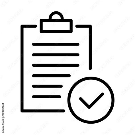 Black Single Approved Clipboard Line Icon Simple Outline Office Project Flat Design Pictogram