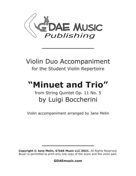 Boccherini Minuet And Trio For Violin From Quintet Op 11 No 5