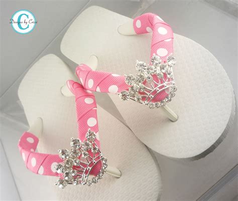 Princess Crown Flip Flops Bling Rhinestone Buckle Girls Boutique Ribbon