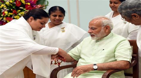 Delhi Prime Minister Bro Narendra Modi Being Tied Rakhi By Brahma