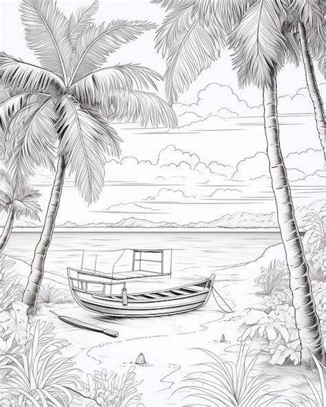 Tropical Beach Palm Trees Coloring Page Premium Ai Generated Image