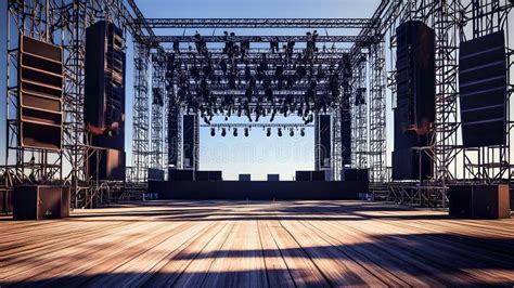 large outdoor stage setup  lighting  sound equipment