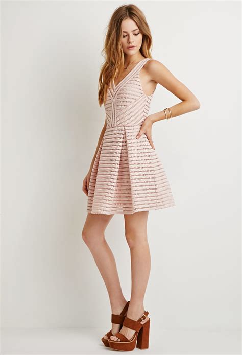 Forever 21 Textured Fit Flare Dress In Pink Blush Lyst