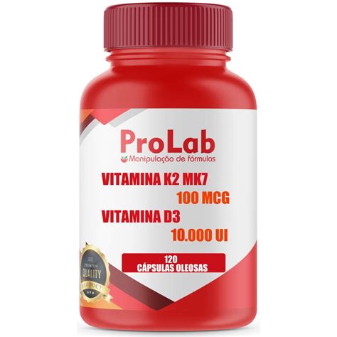 Vitamina K2 Mk7 100mcg Vit D3 10 000ui 120 Cáps Oleosas Prolab Manipulações